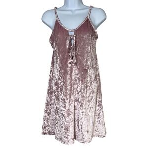 Luna Chix Pink Crushed Velvet Lace Up Mini Dress Size Medium Fairy Coquette Glam